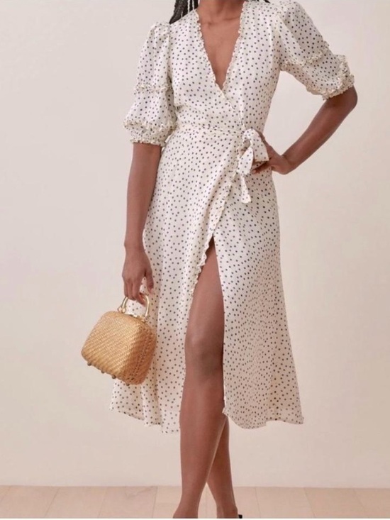 Reformation Dresses & Skirts - Reformation Ivory Polka Dot Wrap Midi Dress